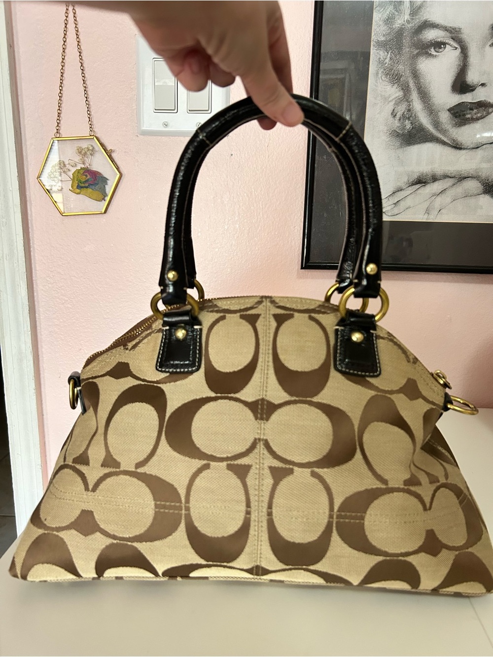 バッグ COACH Hamptons Signature Turnlock Satche Coach Hamptons Signature Canvas Turnlock Satchel Bag … - Gem